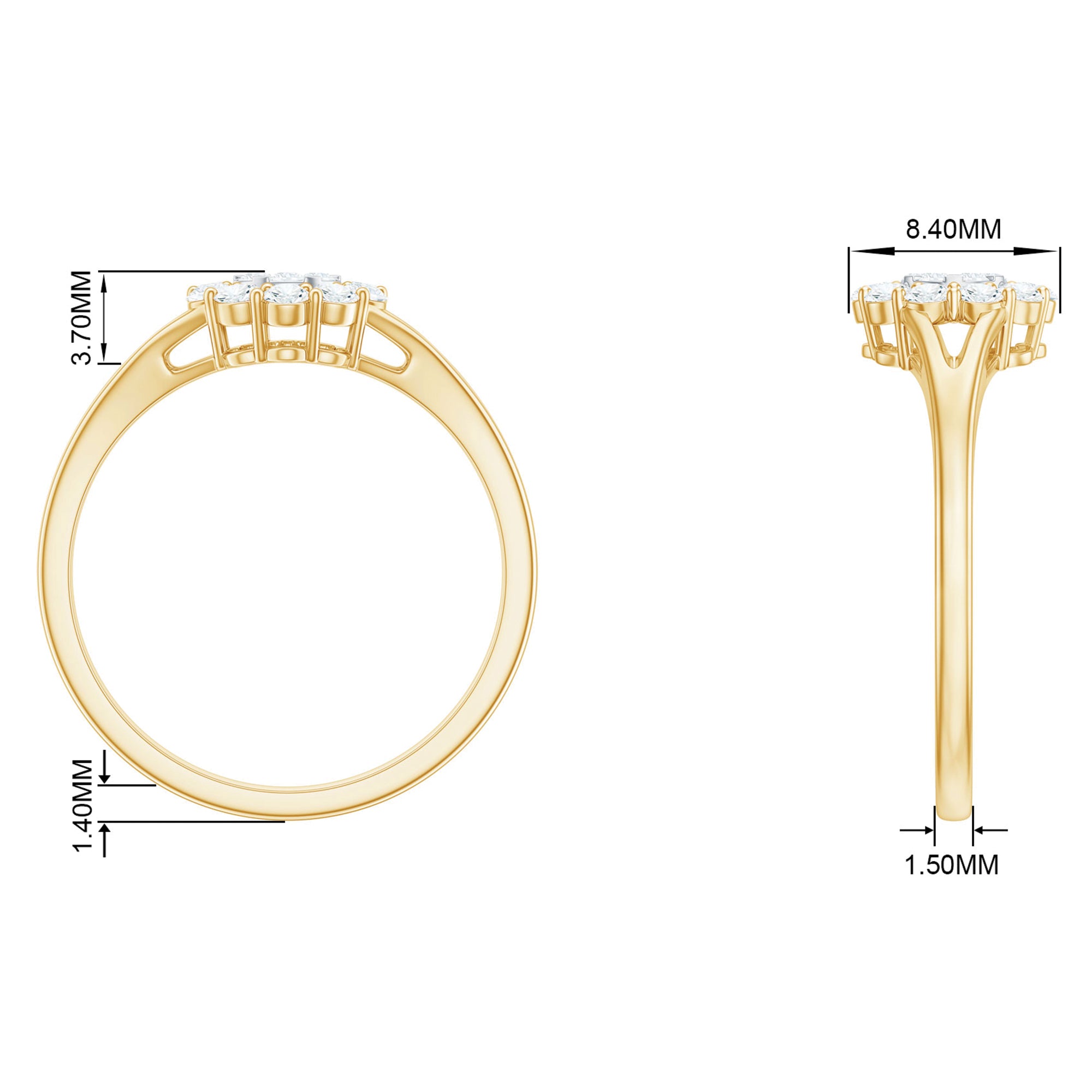 3/4 CT Illusion Set Round Moissanite Halo Promise Ring with Gold Split Shank Moissanite - ( D-VS1 ) - Color and Clarity - Rosec Jewels