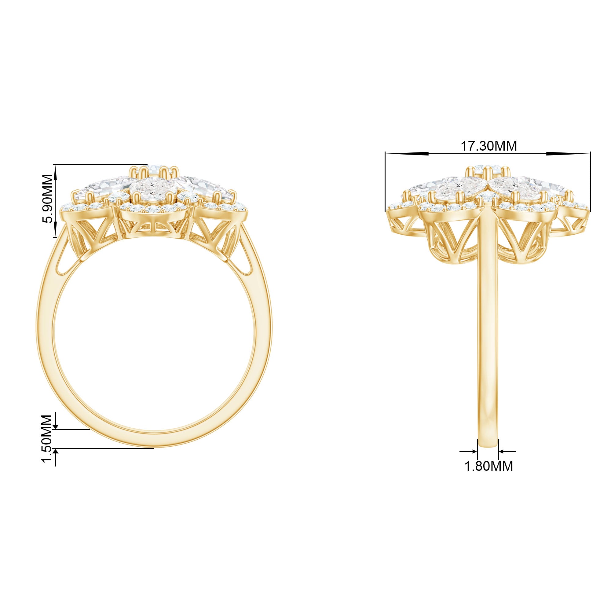 5.50 CT Oval and Round Cut Zircon Floral Statement Ring Zircon - ( AAAA ) - Quality - Rosec Jewels