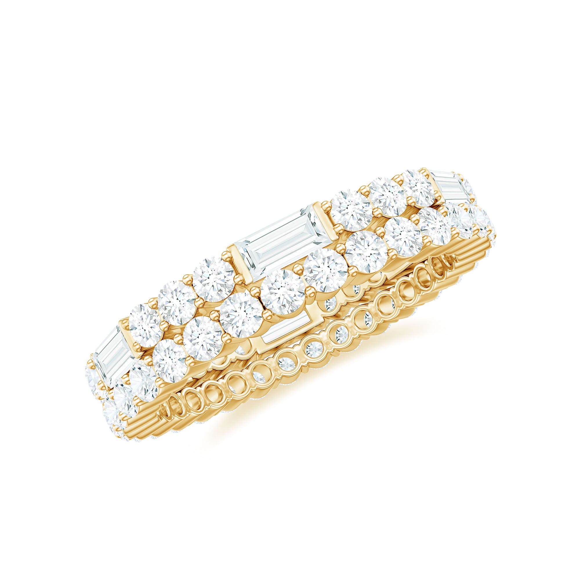 3.75 CT Certified Moissanite Two Row Eternity Ring in Gold Moissanite - ( D-VS1 ) - Color and Clarity - Rosec Jewels