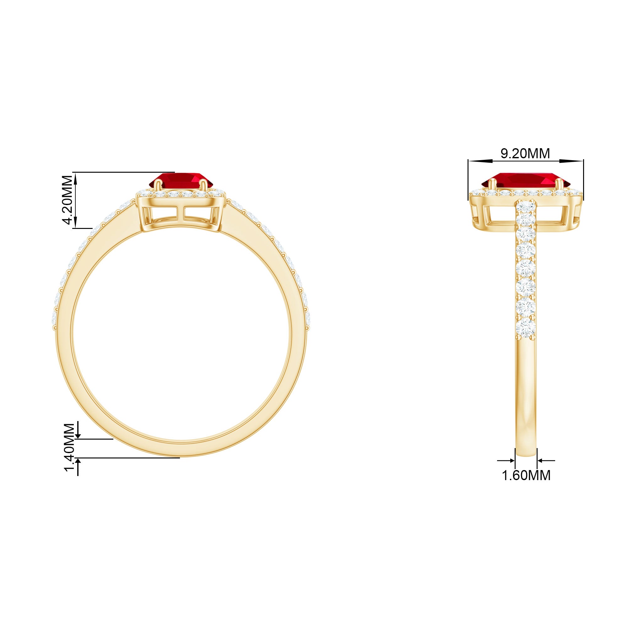 1.50 CT Oval Cut Created Ruby Engagement Ring with Diamond Halo Lab Created Ruby - ( AAAA ) - Quality - Rosec Jewels