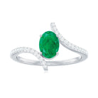 1 CT Oval Emerald Solitaire Bypass Ring with Diamond Emerald - ( AAA ) - Quality - Rosec Jewels