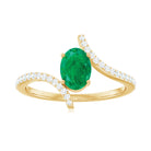 1 CT Oval Emerald Solitaire Bypass Ring with Diamond Emerald - ( AAA ) - Quality - Rosec Jewels