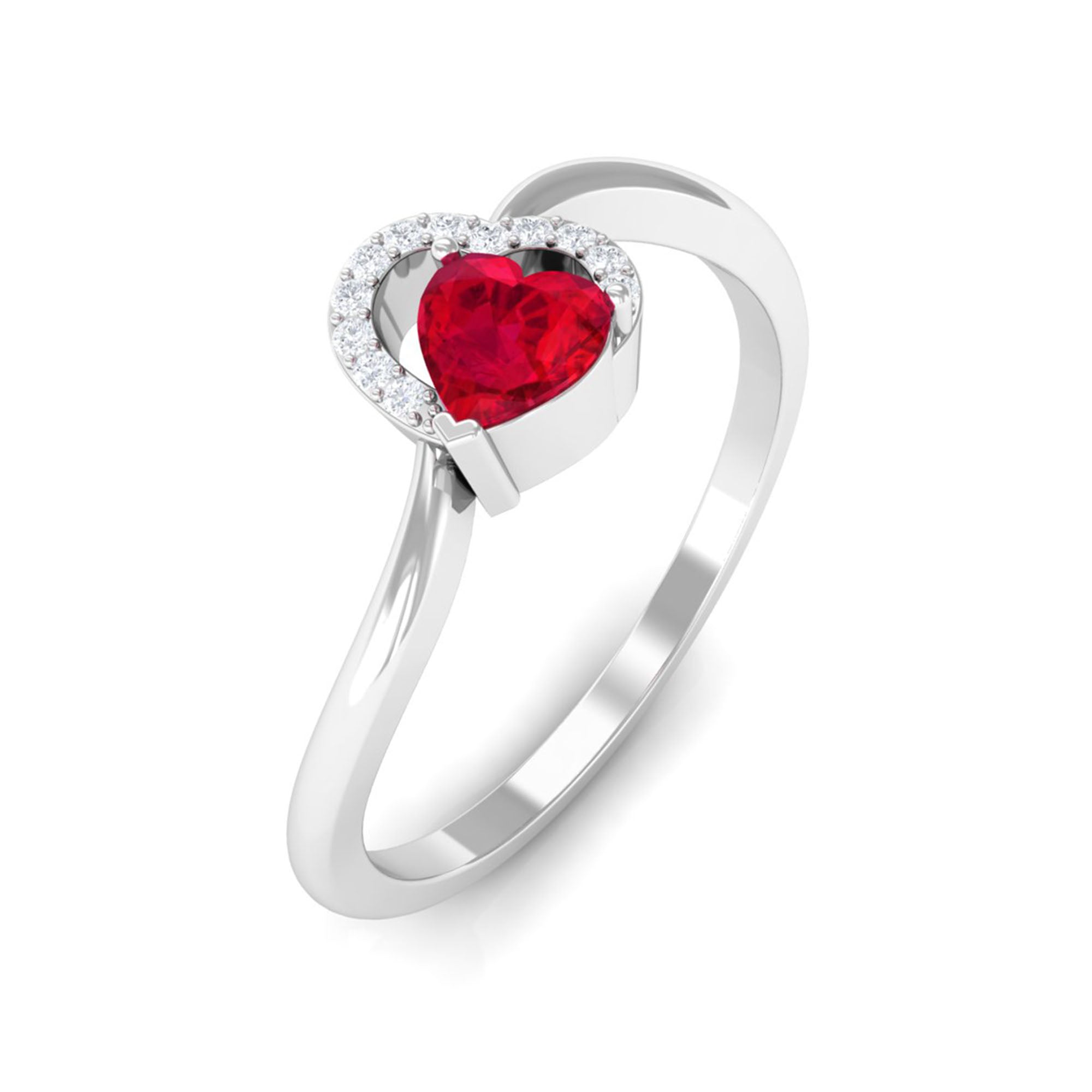 Heart Shape Lab Grown Ruby and Diamond Twisted Promise Ring Lab Created Ruby - ( AAAA ) - Quality - Rosec Jewels