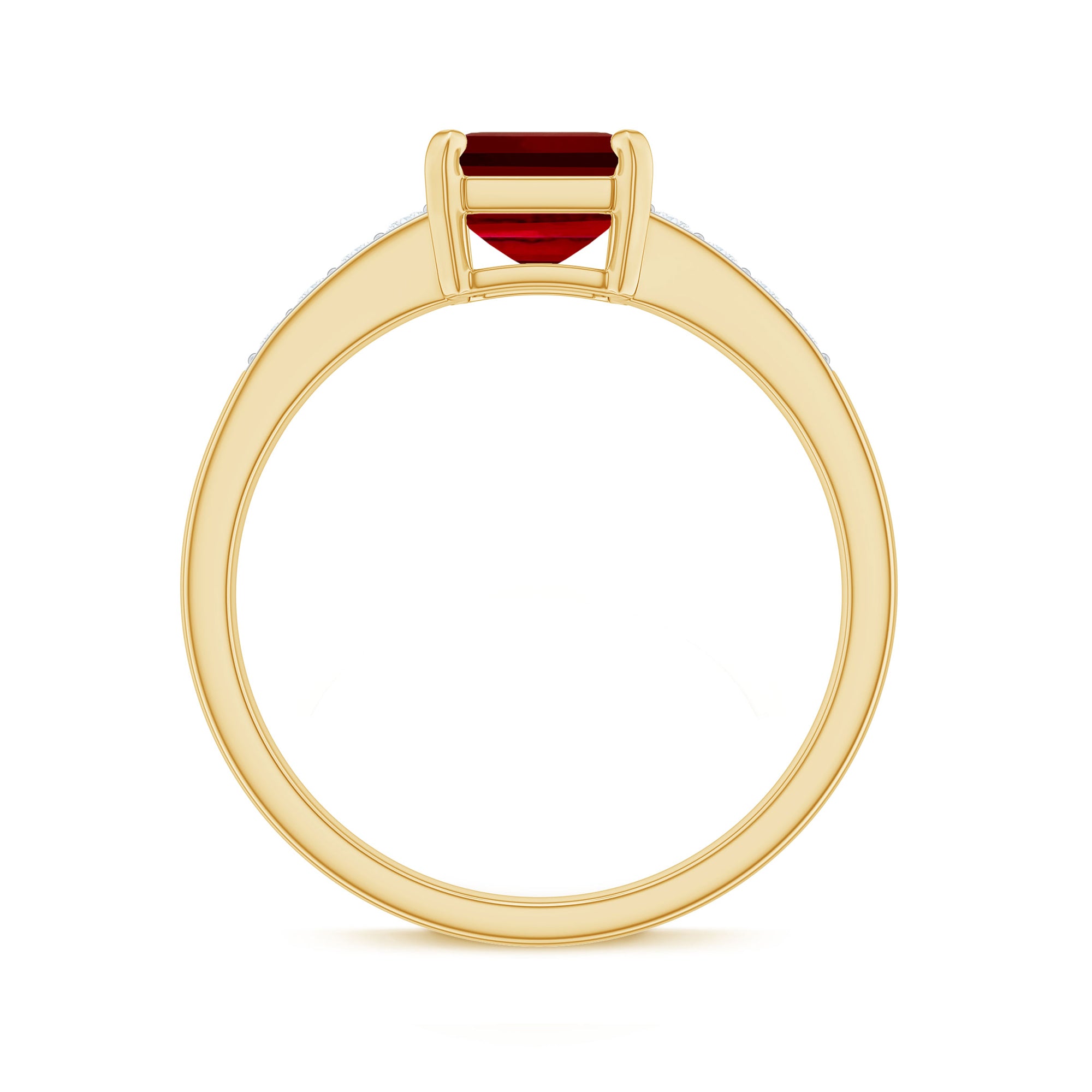 Emerald Cut Certified Created Ruby Solitaire Ring with Diamond Lab Created Ruby - ( AAAA ) - Quality - Rosec Jewels