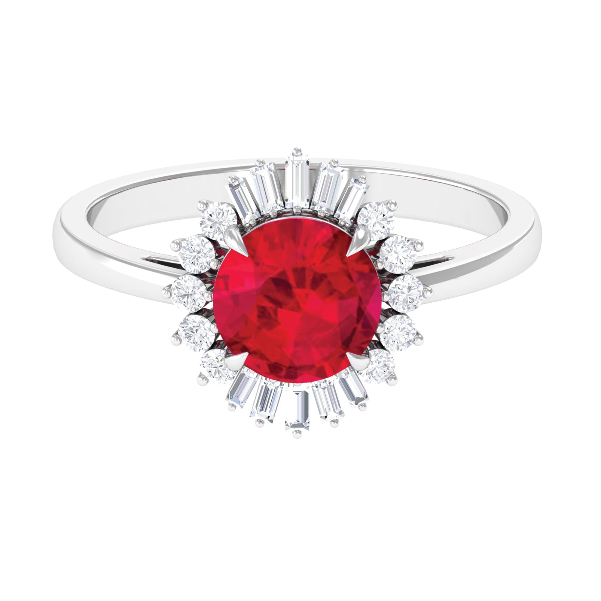 Claw Set Created Ruby Cocktail Ring with Diamond Halo Lab Created Ruby - ( AAAA ) - Quality - Rosec Jewels