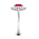 Claw Set Created Ruby Cocktail Ring with Diamond Halo Lab Created Ruby - ( AAAA ) - Quality - Rosec Jewels