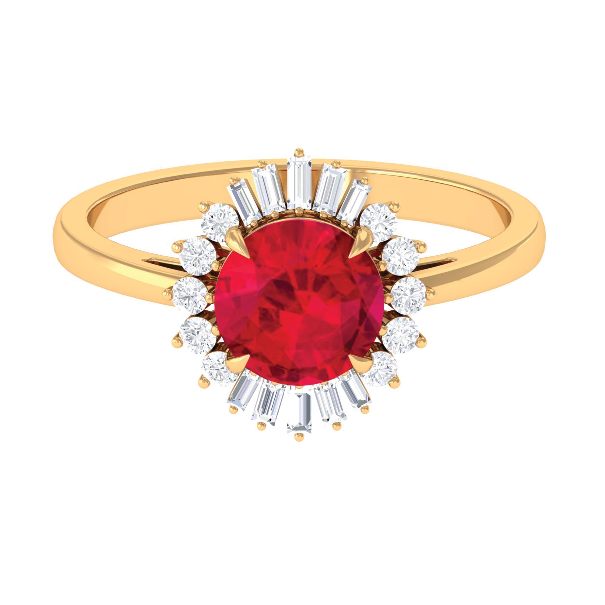 Claw Set Created Ruby Cocktail Ring with Diamond Halo Lab Created Ruby - ( AAAA ) - Quality - Rosec Jewels