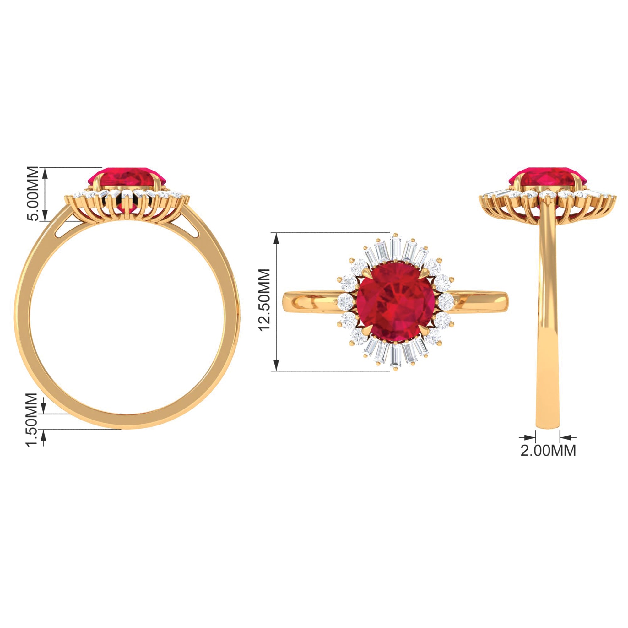 Claw Set Created Ruby Cocktail Ring with Diamond Halo Lab Created Ruby - ( AAAA ) - Quality - Rosec Jewels