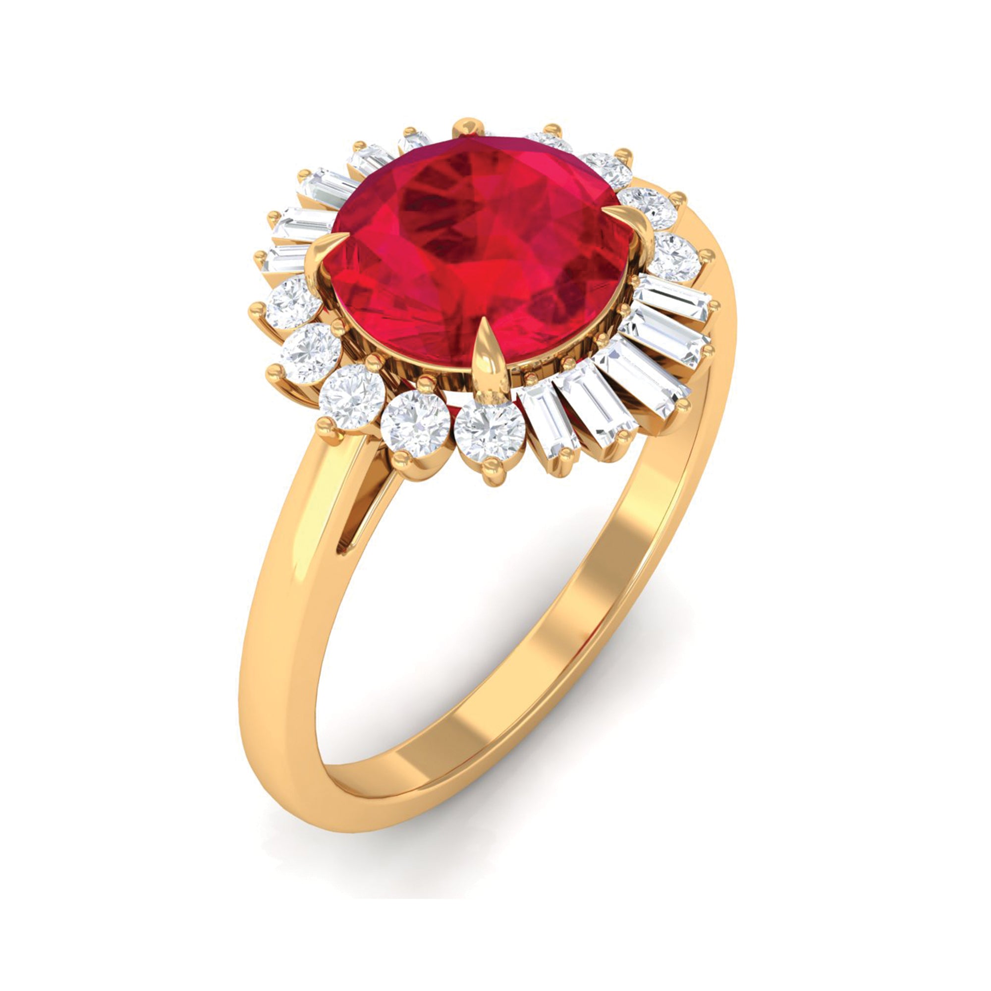 Claw Set Created Ruby Cocktail Ring with Diamond Halo Lab Created Ruby - ( AAAA ) - Quality - Rosec Jewels