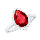 Pear Shaped Created Ruby and Diamond Halo Cocktail Ring Lab Created Ruby - ( AAAA ) - Quality - Rosec Jewels