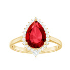 Pear Shaped Created Ruby and Diamond Halo Cocktail Ring Lab Created Ruby - ( AAAA ) - Quality - Rosec Jewels