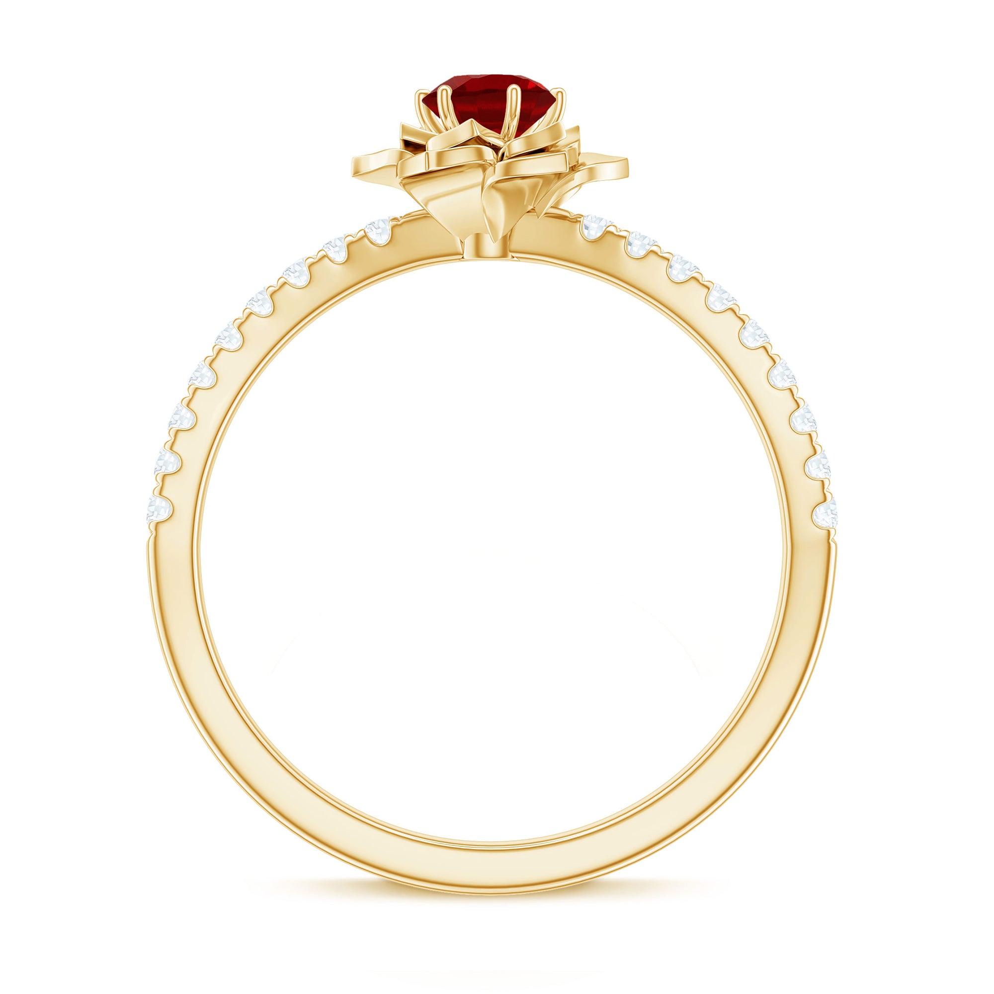 Lab-Created Ruby Flower Engagement Ring with Diamond Lab Created Ruby - ( AAAA ) - Quality - Rosec Jewels