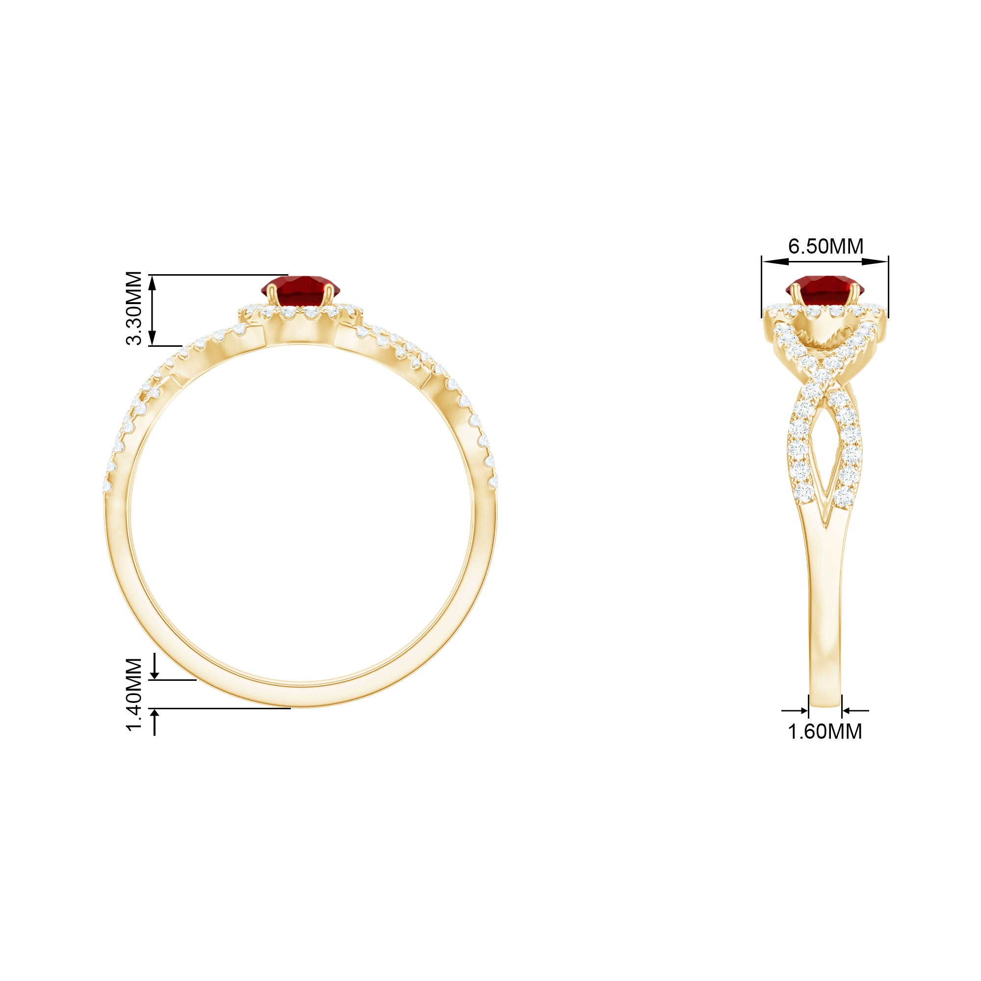 Criss Cross Shank Lab-Created Ruby and Diamond Halo Engagement Ring Lab Created Ruby - ( AAAA ) - Quality - Rosec Jewels