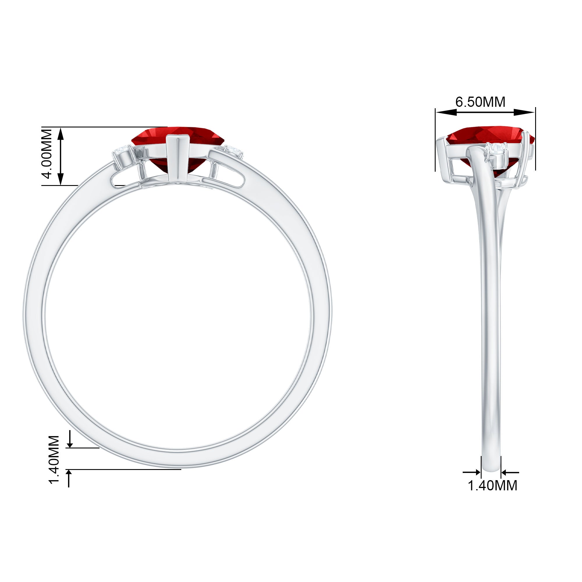 Heart Shape Lab Grown Ruby Solitaire Promise Ring with Diamond Lab Created Ruby - ( AAAA ) - Quality - Rosec Jewels