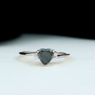 Heart Shape Black Onyx Solitaire Promise Ring with Diamond Black Onyx - ( AAA ) - Quality - Rosec Jewels