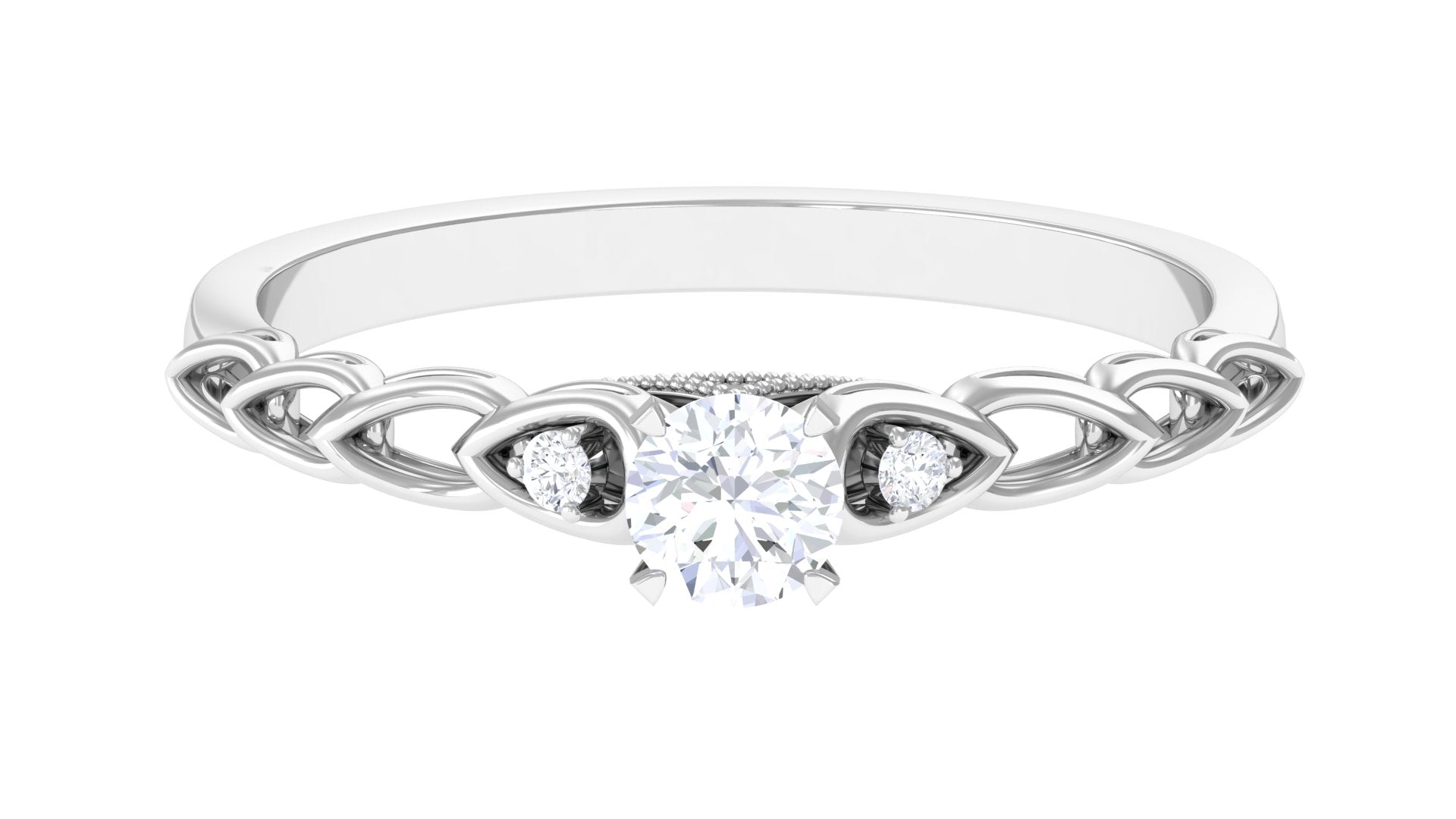 0.50 CT Round Moissanite Designer Promise Gold Ring Moissanite - ( D-VS1 ) - Color and Clarity - Rosec Jewels