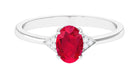 1 CT Oval Created Ruby Solitaire Ring with Diamond Accent Lab Created Ruby - ( AAAA ) - Quality - Rosec Jewels