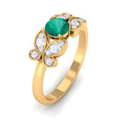 Round Emerald Butterfly Engagement Ring with Diamond Emerald - ( AAA ) - Quality - Rosec Jewels