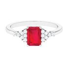 Emerald Cut Lab Grown Ruby Solitaire Engagement Ring with Diamond Lab Created Ruby - ( AAAA ) - Quality - Rosec Jewels