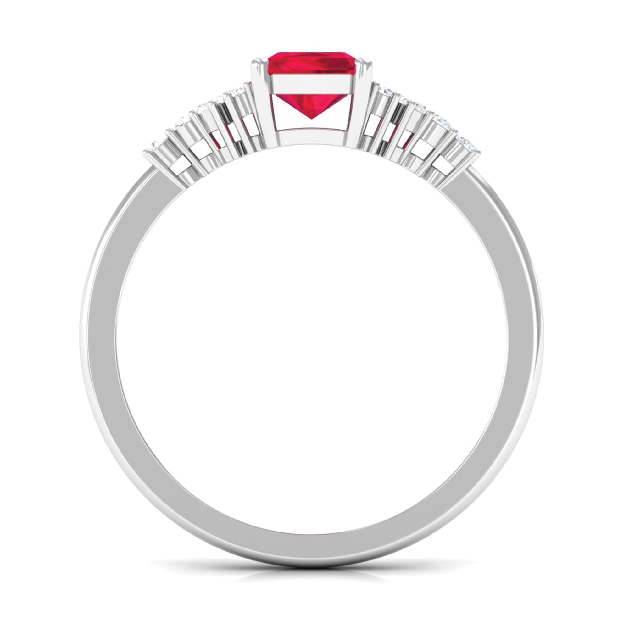 Emerald Cut Lab Grown Ruby Solitaire Engagement Ring with Diamond Lab Created Ruby - ( AAAA ) - Quality - Rosec Jewels