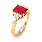 Emerald Cut Lab Grown Ruby Solitaire Engagement Ring with Diamond Lab Created Ruby - ( AAAA ) - Quality - Rosec Jewels