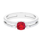 Lab Grown Ruby Anniversary Double Band Ring with Diamond Lab Created Ruby - ( AAAA ) - Quality - Rosec Jewels