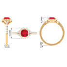 Cushion Cut Lab Grown Ruby Ring with Diamond Halo Lab Created Ruby - ( AAAA ) - Quality - Rosec Jewels