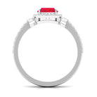 Cushion Cut Lab Grown Ruby Ring with Diamond Halo Lab Created Ruby - ( AAAA ) - Quality - Rosec Jewels