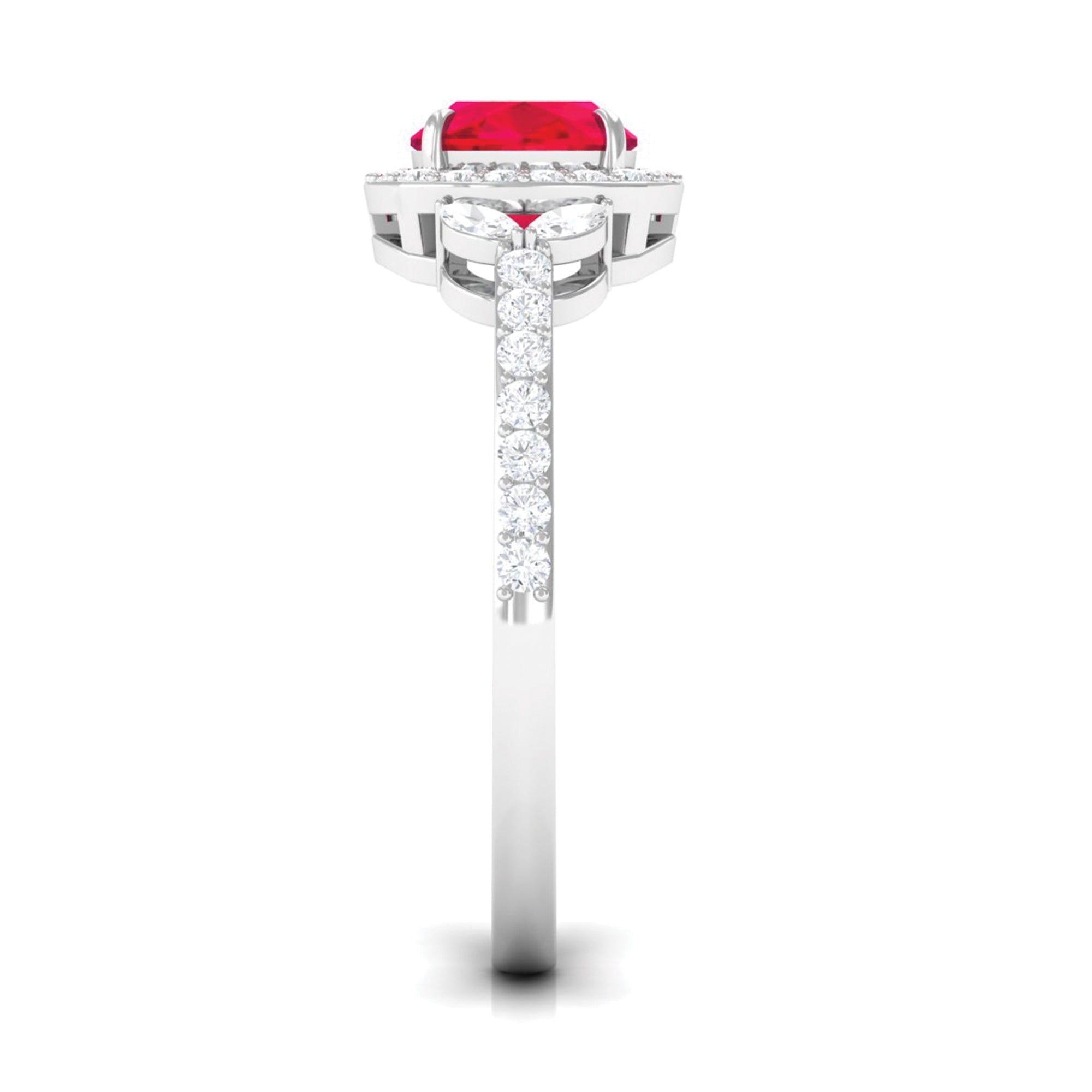 Cushion Cut Lab Grown Ruby Ring with Diamond Halo Lab Created Ruby - ( AAAA ) - Quality - Rosec Jewels