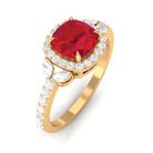 Cushion Cut Lab Grown Ruby Ring with Diamond Halo Lab Created Ruby - ( AAAA ) - Quality - Rosec Jewels