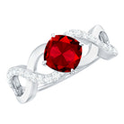 1 CT Solitaire Created Ruby Crossover Engagement Ring with Diamond Lab Created Ruby - ( AAAA ) - Quality - Rosec Jewels