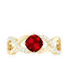 1 CT Solitaire Created Ruby Crossover Engagement Ring with Diamond Lab Created Ruby - ( AAAA ) - Quality - Rosec Jewels