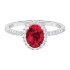 2 CT Oval Cut Ruby Cocktail Engagement Ring with Diamond Accent Ruby - ( AAA ) - Quality - Rosec Jewels