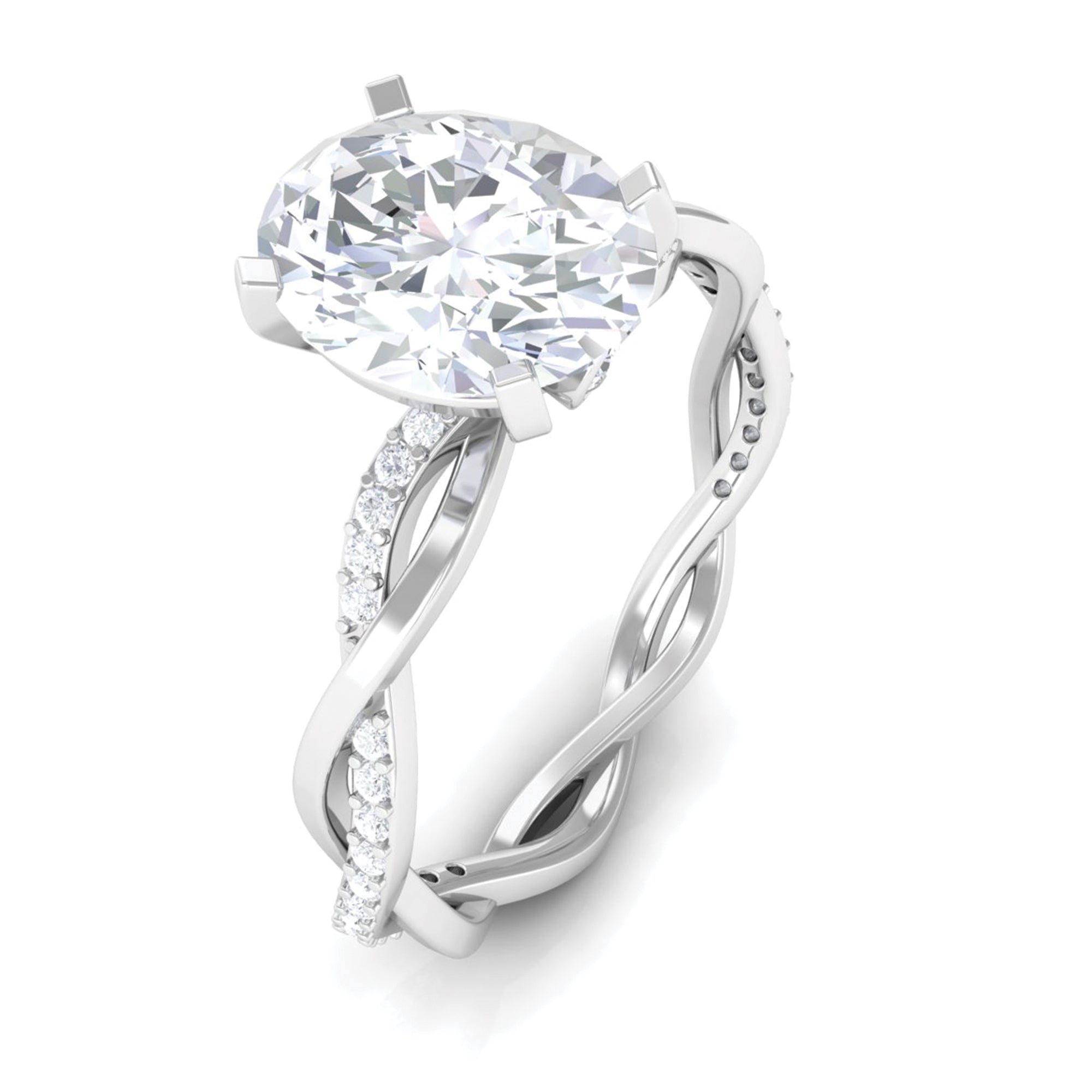 Oval Shape Moissanite Solitaire Engagement Ring with Braided Shank Moissanite - ( D-VS1 ) - Color and Clarity - Rosec Jewels