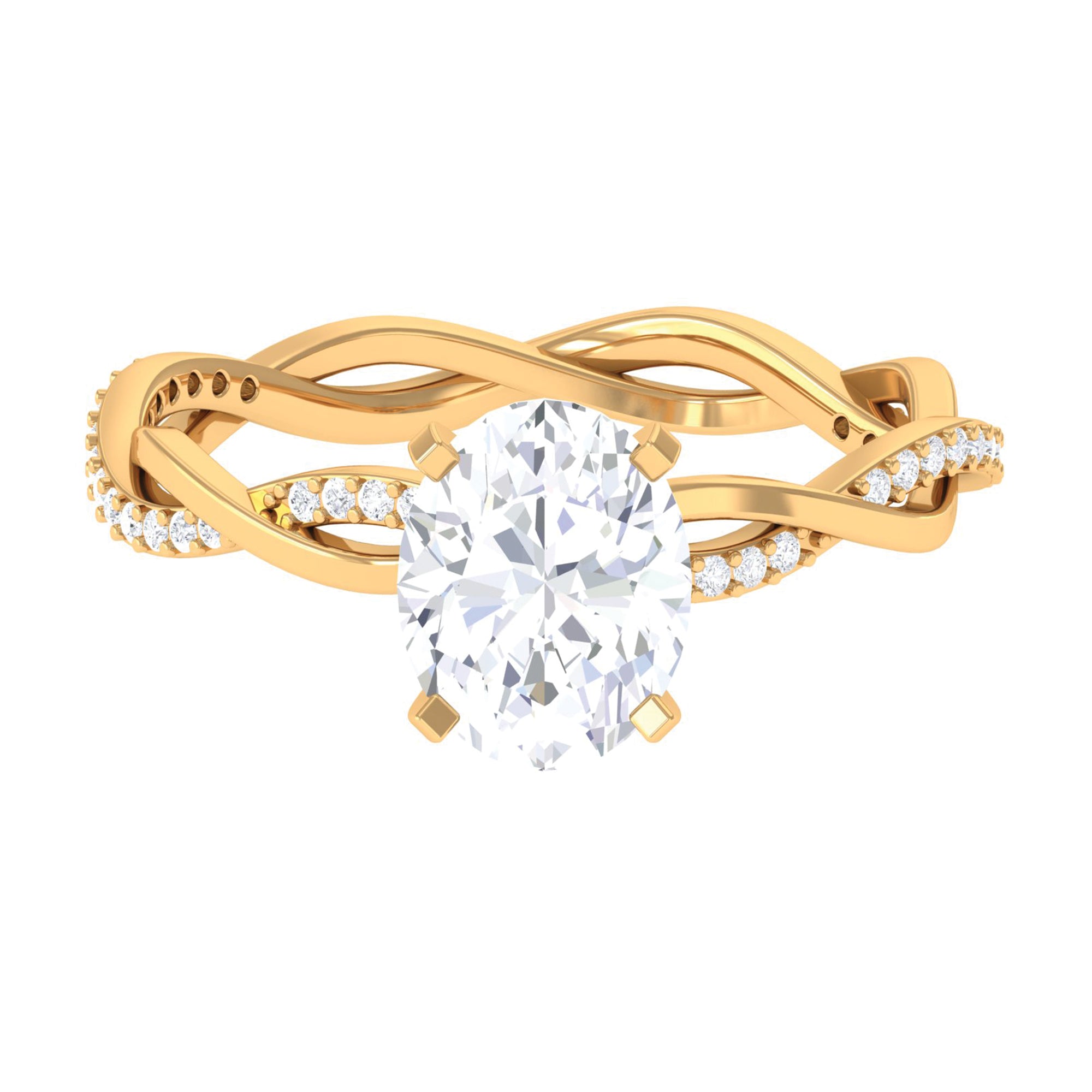 Oval Shape Moissanite Solitaire Engagement Ring with Braided Shank Moissanite - ( D-VS1 ) - Color and Clarity - Rosec Jewels