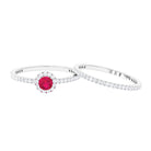 Ruby Minimal Ring Set with Diamond Stackable Band Ruby - ( AAA ) - Quality - Rosec Jewels