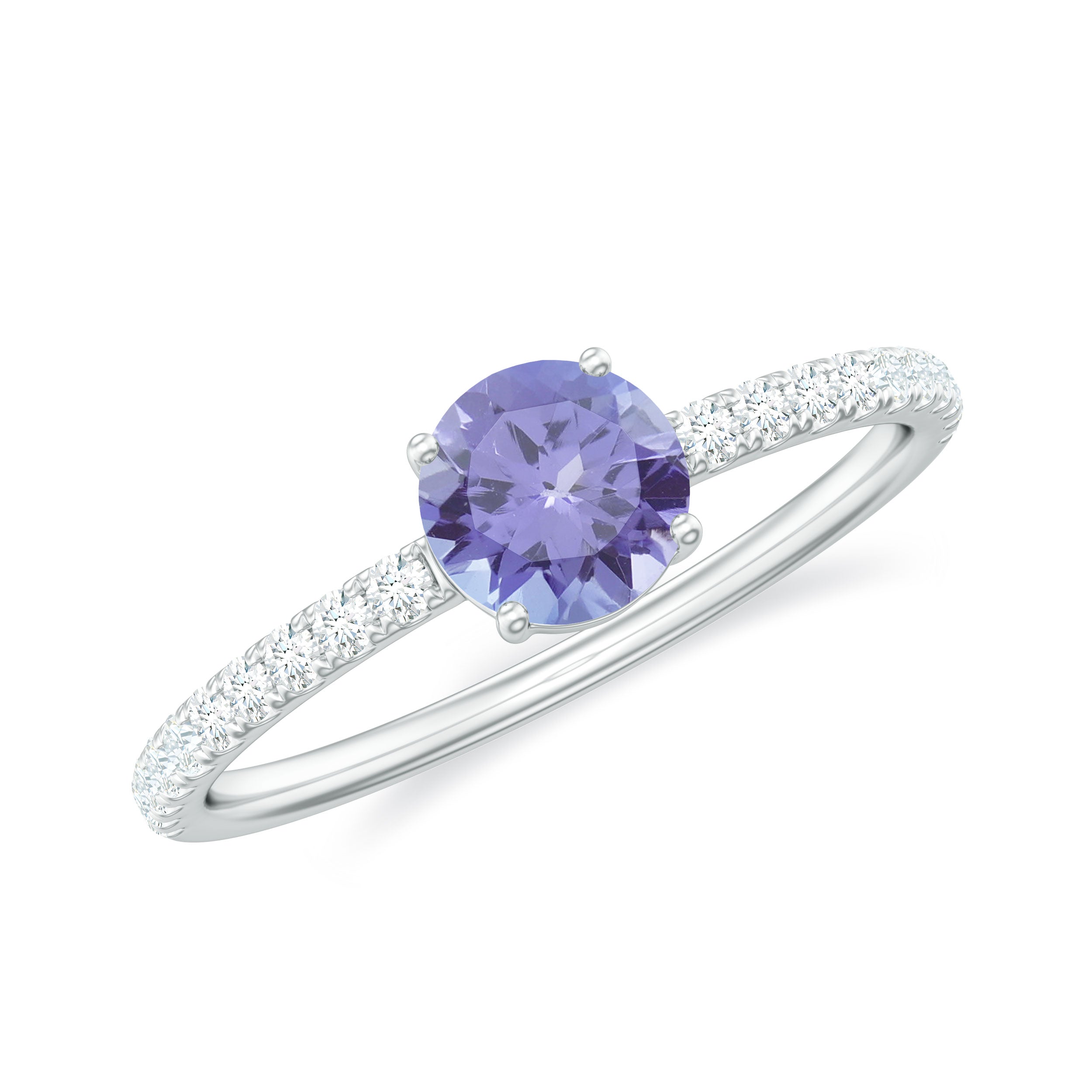 Classic Ring with Tanzanite Solitaire and Diamond Side Stones Tanzanite - ( AAA ) - Quality - Rosec Jewels