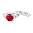 4 CT Created Ruby and Moissanite Crossover Bridal Ring Set Lab Created Ruby - ( AAAA ) - Quality - Rosec Jewels