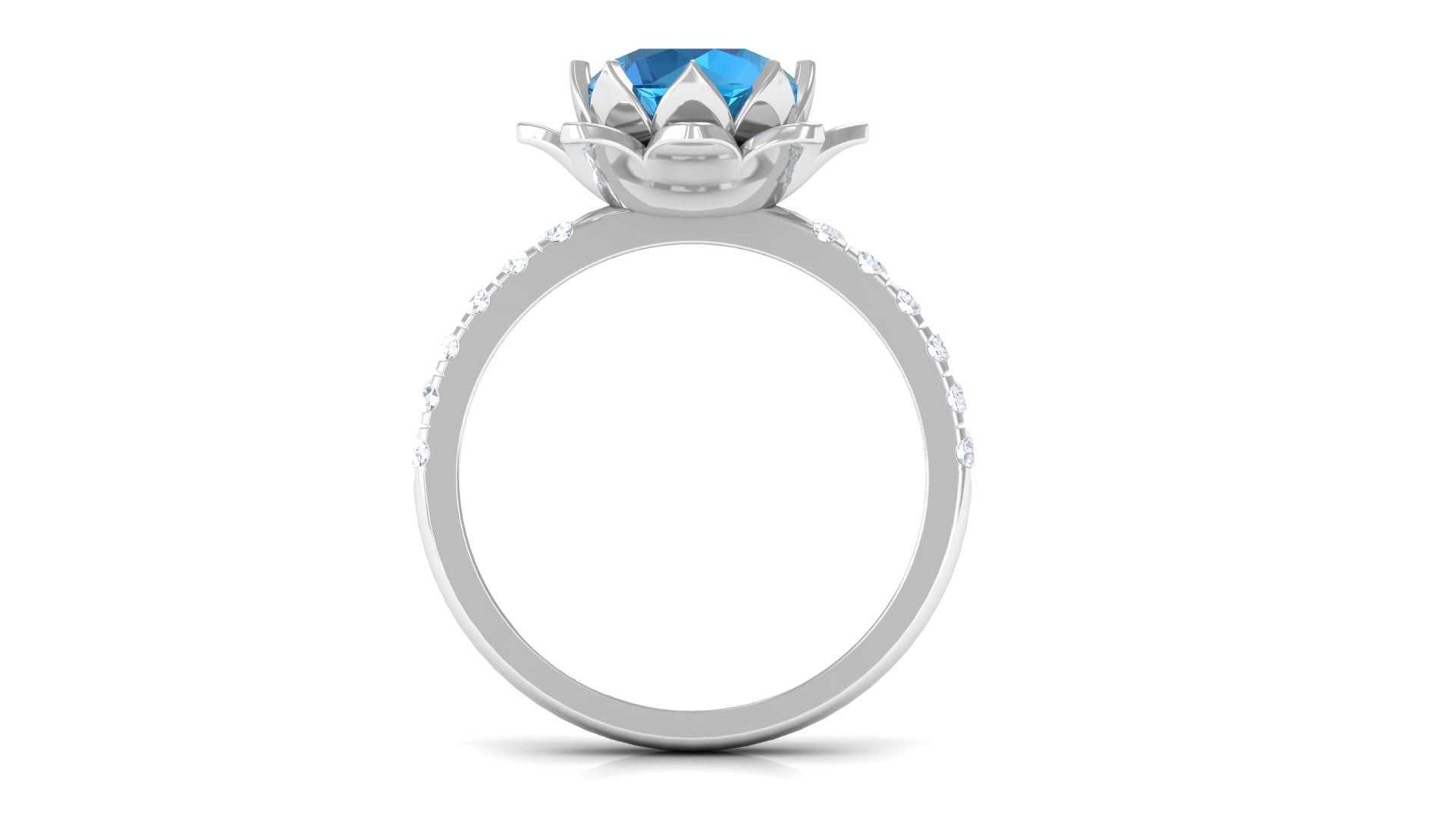 2.75 CT Swiss Blue Topaz Floral Ring with Moissanite Accent Swiss Blue Topaz - ( AAA ) - Quality - Rosec Jewels