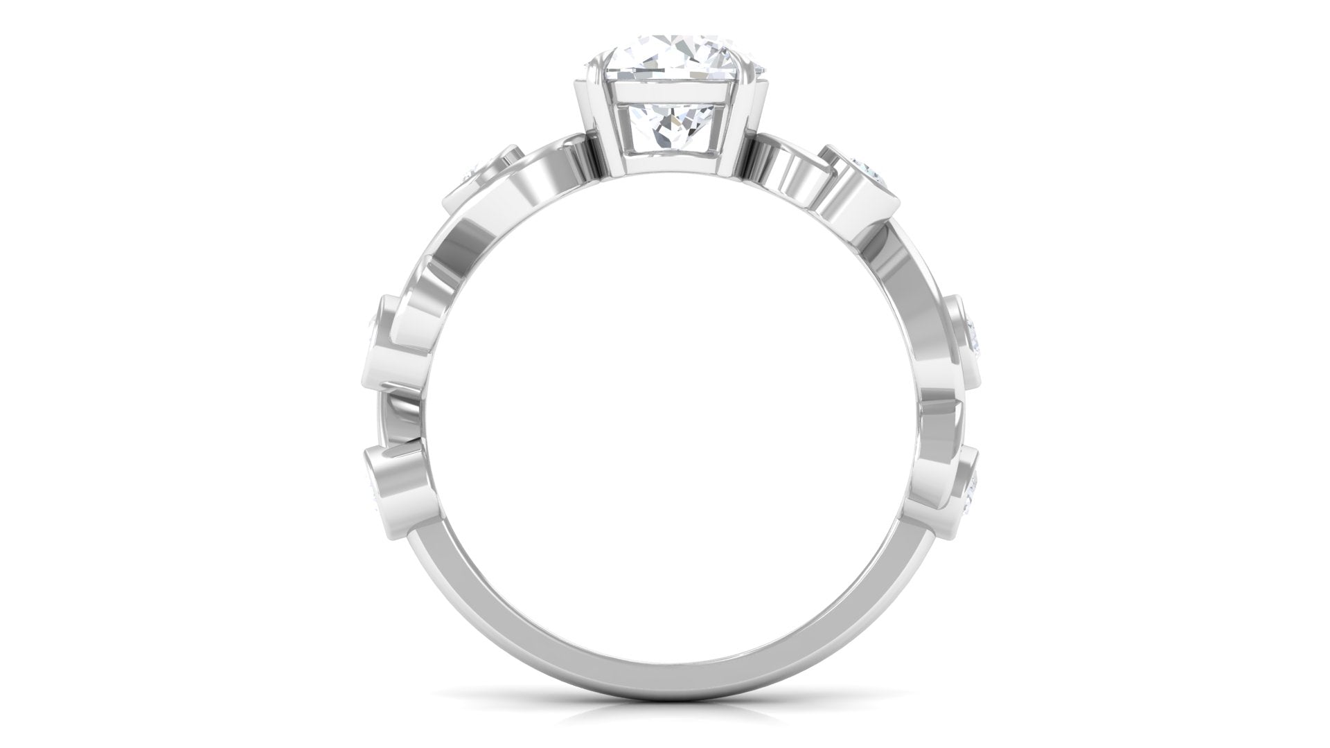 Certified Moissanite Solitaire Ring with Ivy Scroll Shank Moissanite - ( D-VS1 ) - Color and Clarity - Rosec Jewels