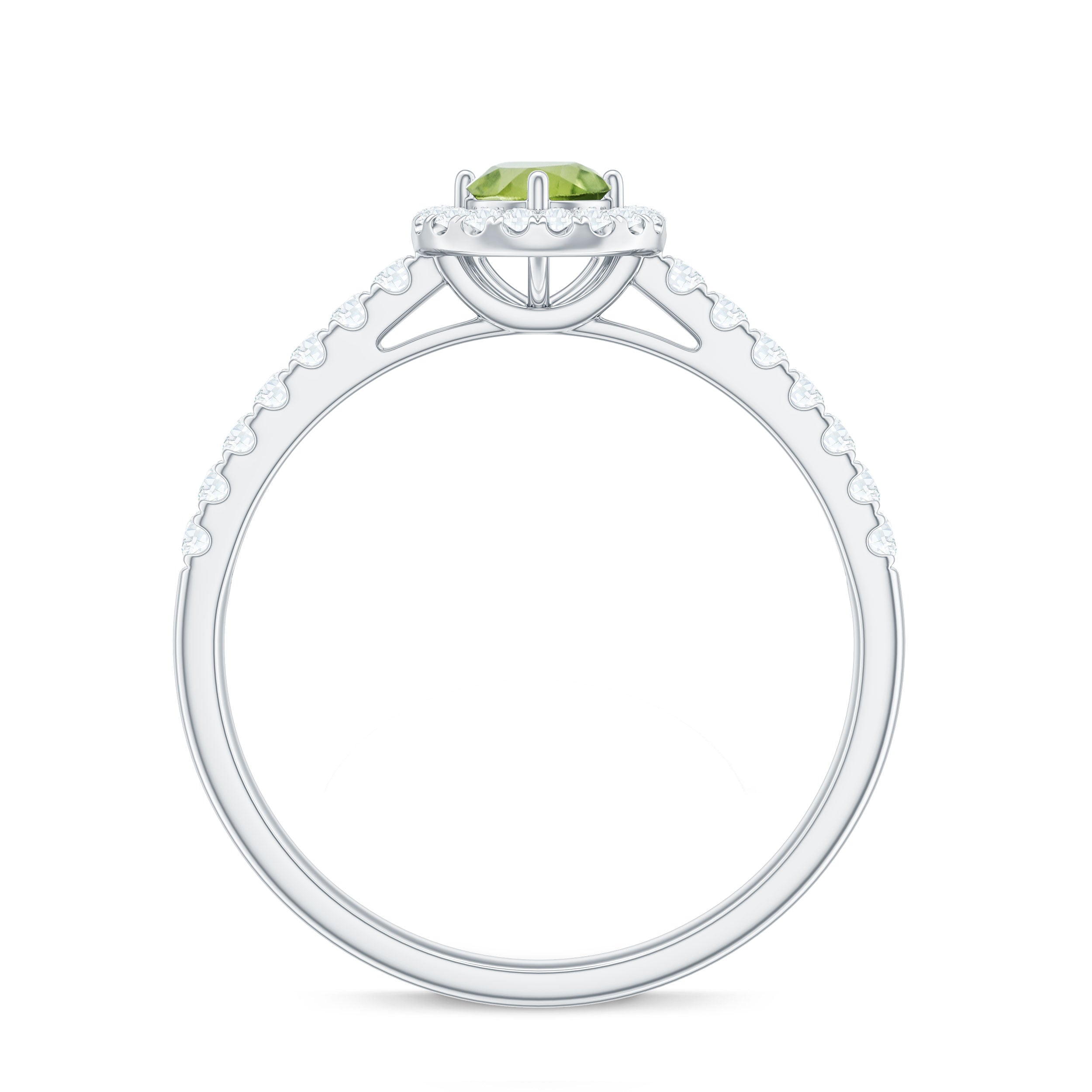 0.75 CT Peridot and Diamond Halo Engagement Ring Peridot - ( AAA ) - Quality - Rosec Jewels