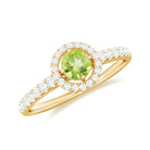 0.75 CT Peridot and Diamond Halo Engagement Ring Peridot - ( AAA ) - Quality - Rosec Jewels