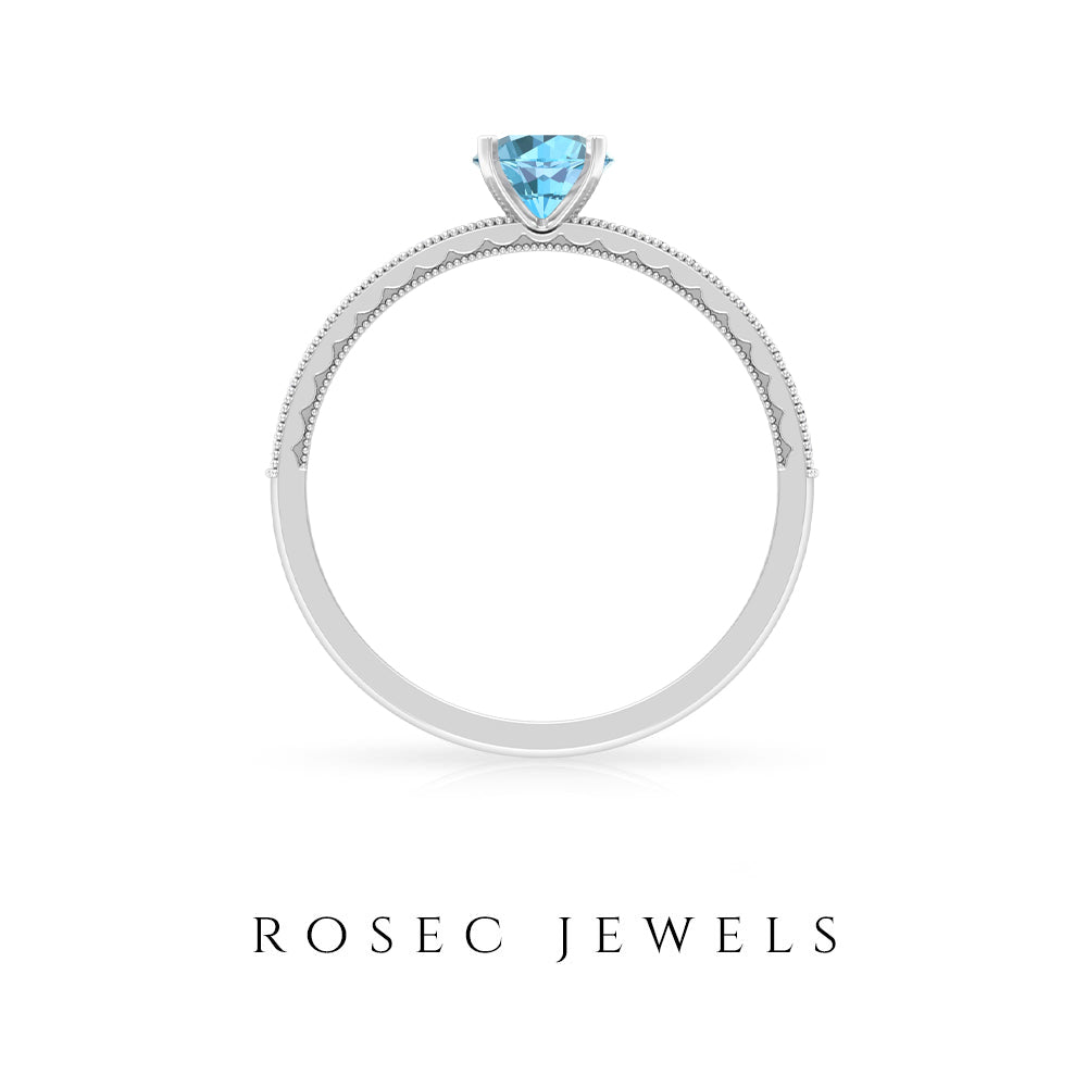 Milgrain Swiss Blue Topaz Engagement Ring with Diamond Swiss Blue Topaz - ( AAA ) - Quality - Rosec Jewels