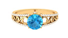 Designer Swiss Blue Topaz Solitaire Engagement Ring with Diamond Accents Swiss Blue Topaz - ( AAA ) - Quality - Rosec Jewels