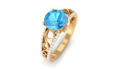 Designer Swiss Blue Topaz Solitaire Engagement Ring with Diamond Accents Swiss Blue Topaz - ( AAA ) - Quality - Rosec Jewels