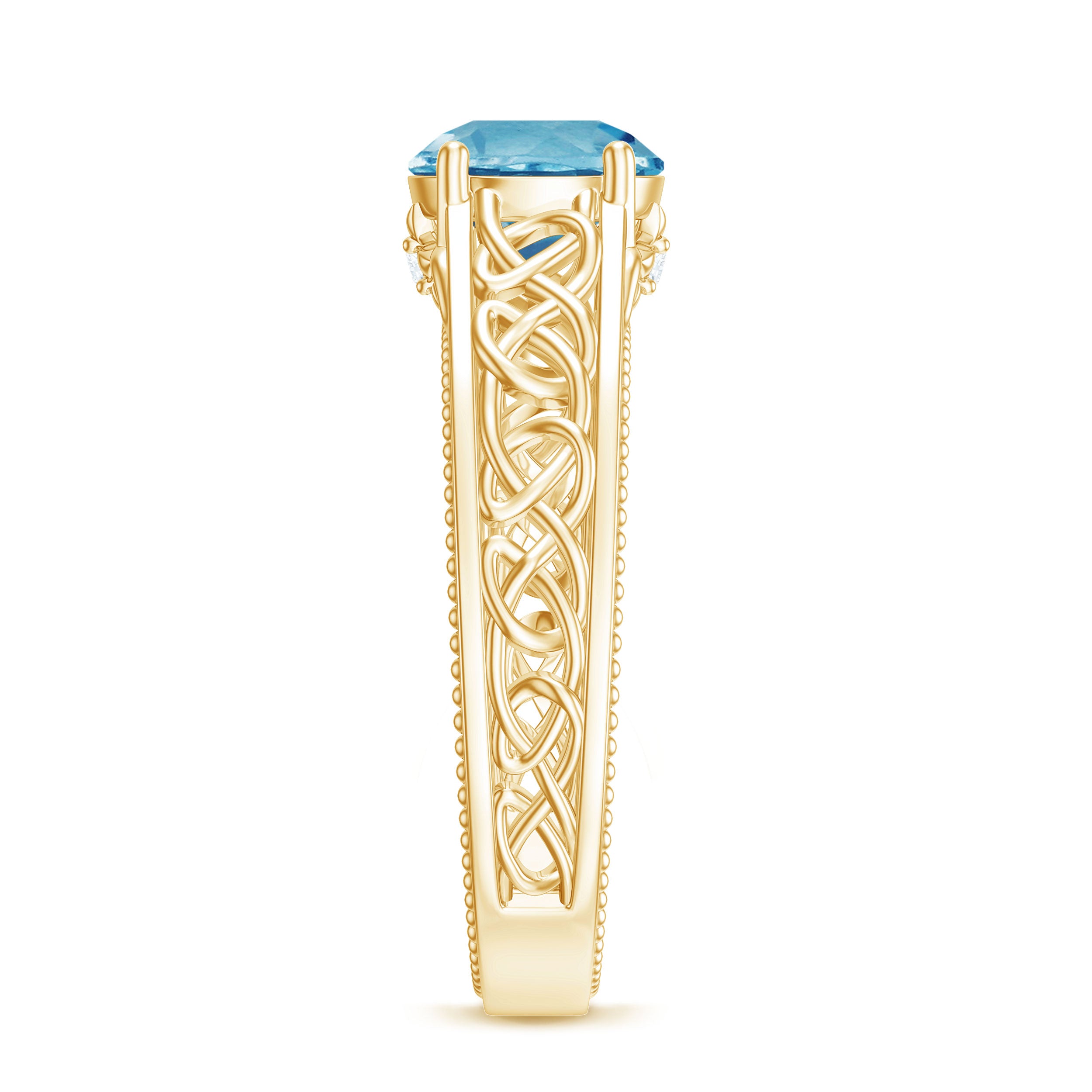 1.50 CT Swiss Blue Topaz Celtic Solitaire Band with Diamond Swiss Blue Topaz - ( AAA ) - Quality - Rosec Jewels