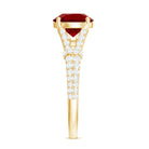 Created Ruby Solitaire Engagement Ring with Diamond in Split Shank Lab Created Ruby - ( AAAA ) - Quality - Rosec Jewels