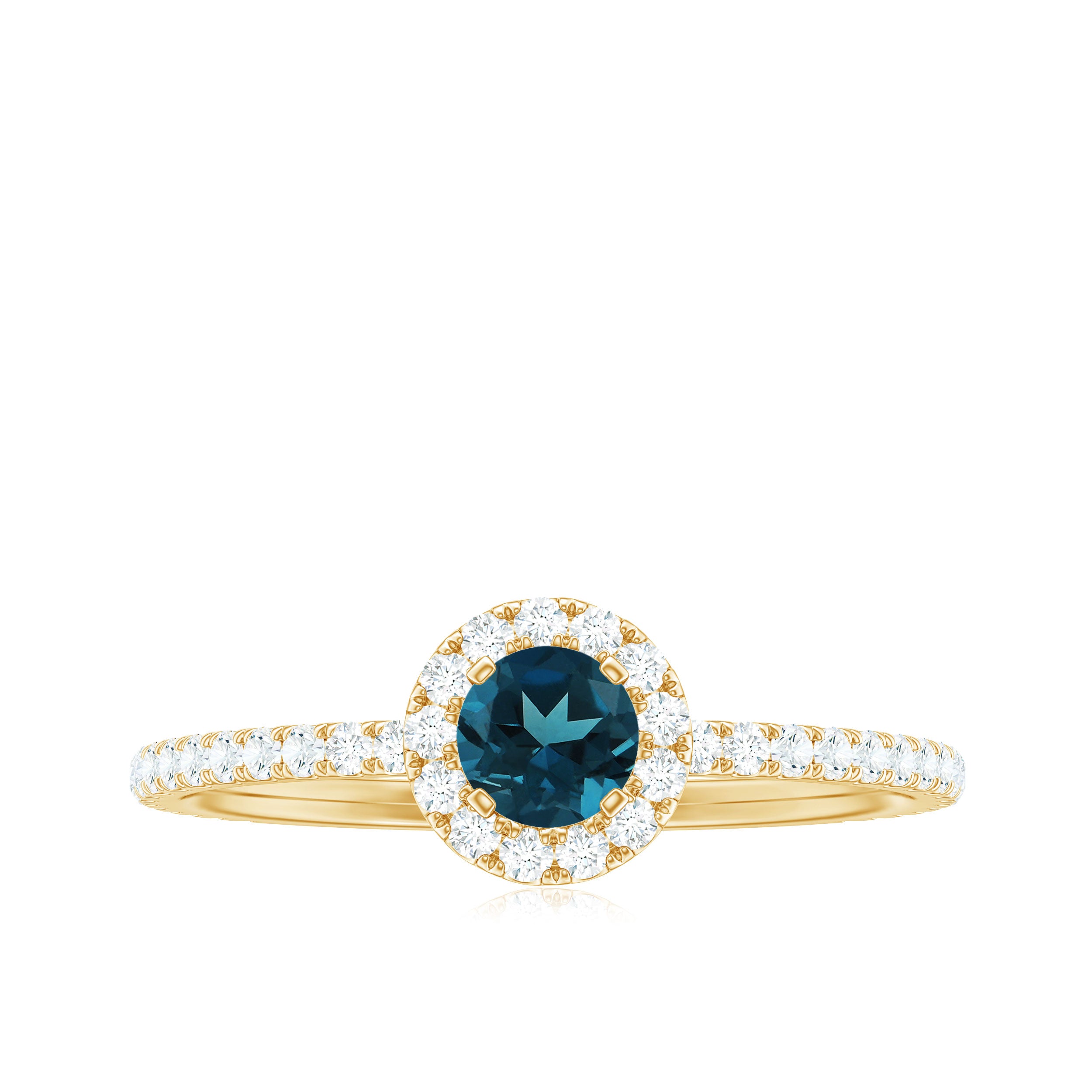 Round London Blue Topaz Minimal Engagement Ring with Diamond London Blue Topaz - ( AAA ) - Quality - Rosec Jewels