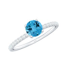 1.25 CT Solitaire Ring with Swiss Blue Topaz and Diamond Side Stones Swiss Blue Topaz - ( AAA ) - Quality - Rosec Jewels