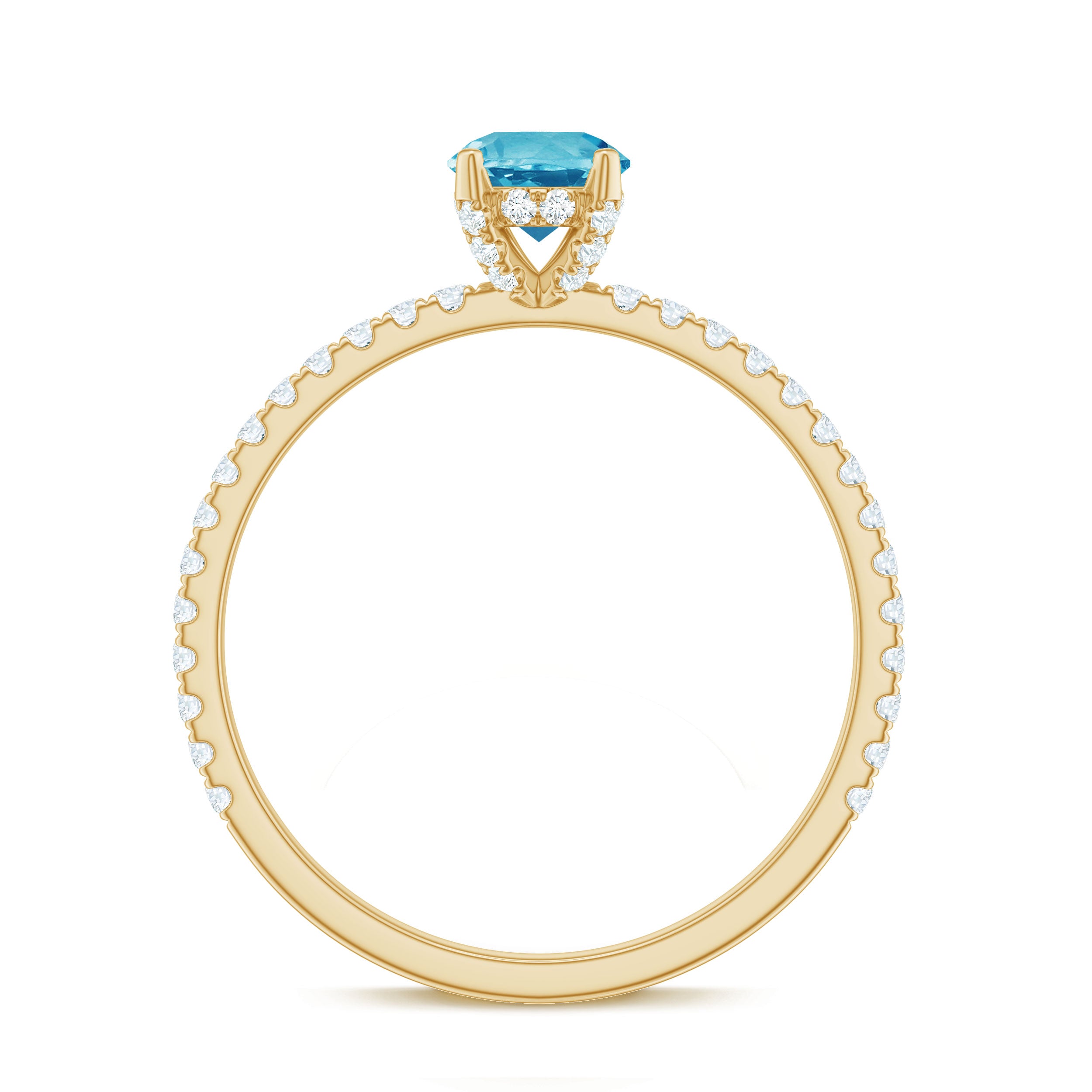 1.25 CT Solitaire Ring with Swiss Blue Topaz and Diamond Side Stones Swiss Blue Topaz - ( AAA ) - Quality - Rosec Jewels